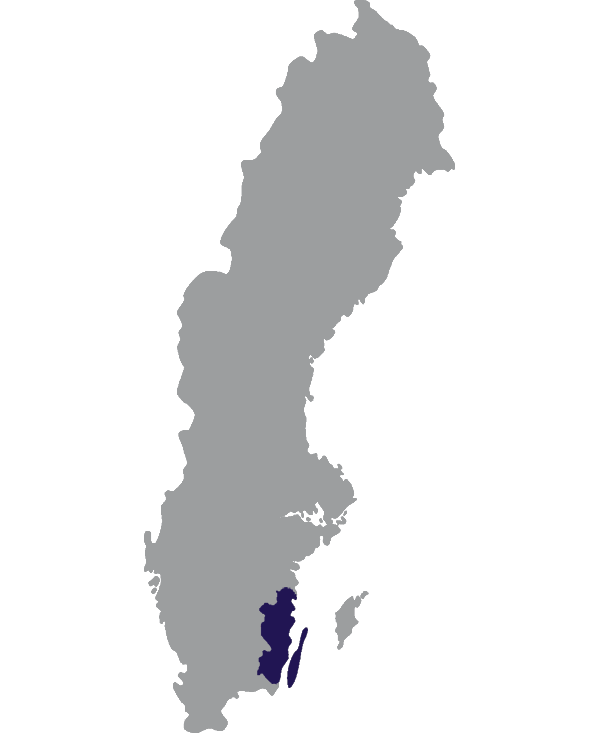 Landkaart Zweden grijs met provincie Kalmar donkerblauw op transparante achtergrond - 600 * 733 pixels